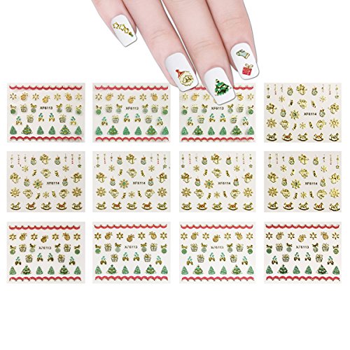 Wrapables 1200+ Festive Holiday Nail Stickers Christmas Nail Art Stickers (50 sheets)