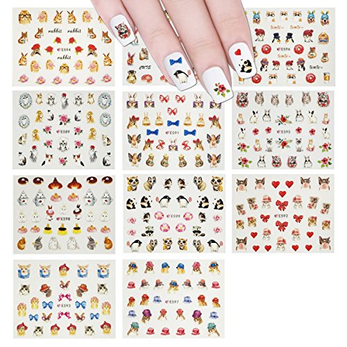 Wrapables Furry Animals Nail Stickers 3D Nail Art (330+ Nail Stickers/11 sheets) - Cats, Rabbits & Pandas Nail Stickers