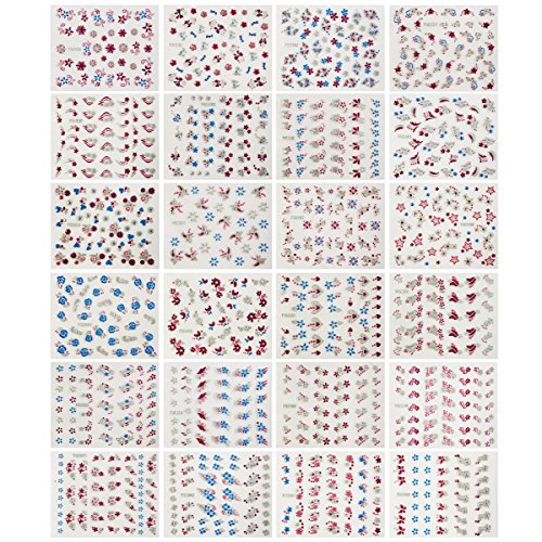 Wrapables Glitter Stars & Flowers Nail Stickers Sparkly Nail Art (24 sheets)