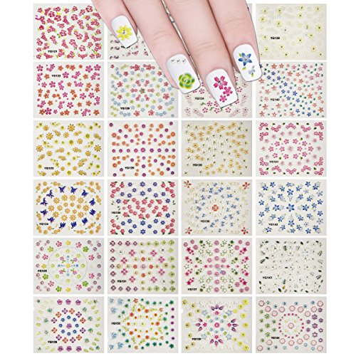 Wrapables 24 Sheets Flowers-A-Plenty Multicolor Flowers Nail Stickers Nail Art Set
