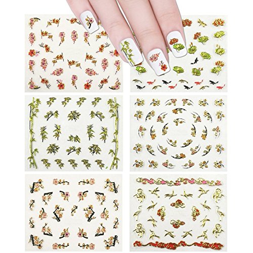 Wrapables Nail Art Nail Stickers - Asian Inspired Cherry Blossons (set of 6)