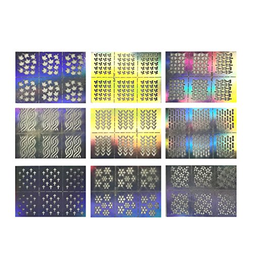 Wrapables 63 Designs Holographic Manicure Nail Art Guide Nail Stencil Nail Sticker Bundle (set of 63)