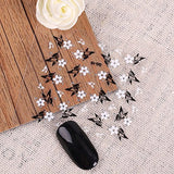 Wrapables 24 Sheets Black & White Flowers with Rhinestones Nail Stickers Set Nail Art