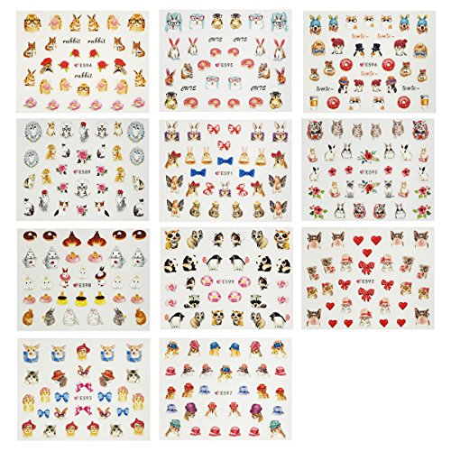 Wrapables Furry Animals Nail Stickers 3D Nail Art (330+ Nail Stickers/11 sheets) - Cats, Rabbits & Pandas Nail Stickers
