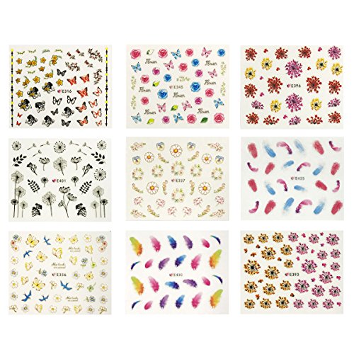 Wrapables 50 Sheets Feathers & Flowers Nail Stickers Nail Art
