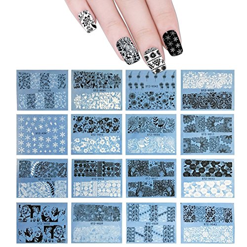 Wrapables 48 Sheets Black & White Vines, Flowers & Henna Nail Art Water Slide Nail Decals Water Transfer Nail Decal Sheets