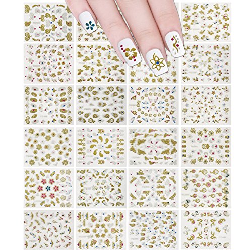 Wrapables 24 Sheets Glitter Nail Stickers Glitter Henna, Mandala Nail Stickers Nail Art