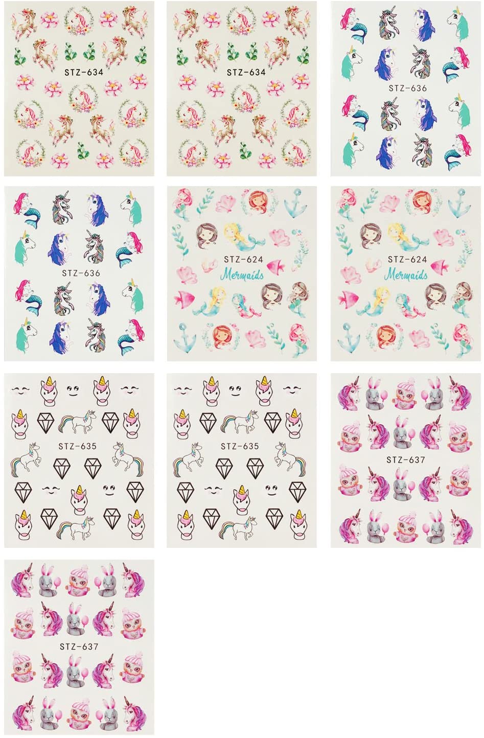 Wrapables Mermaids & Unicorns Nail Art Water Slide Nail Decals (10 sheets)