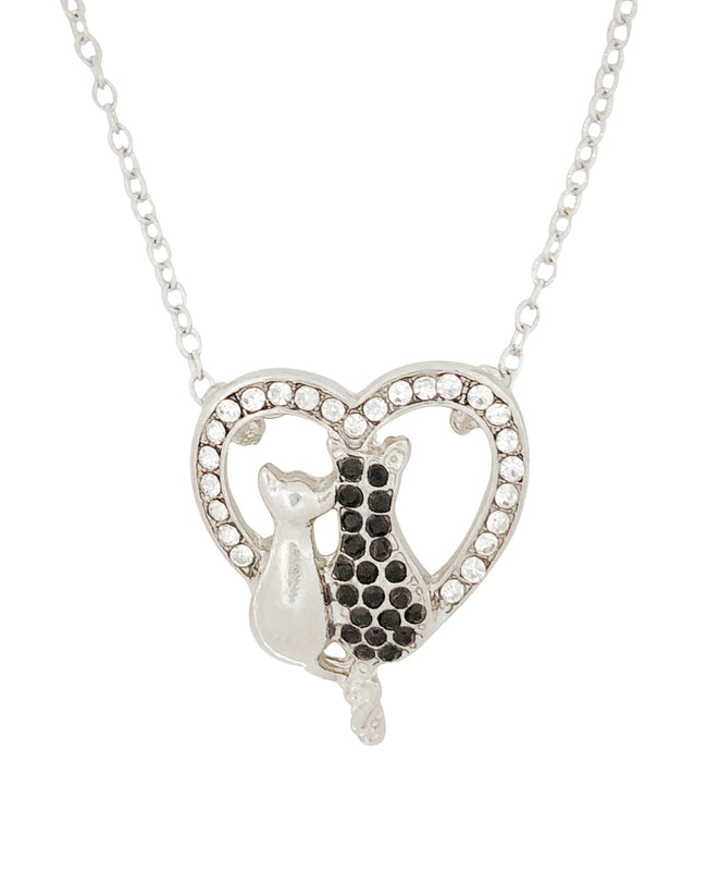 Wrapables® Black and White Cat Lovers Heart Pendant Necklace