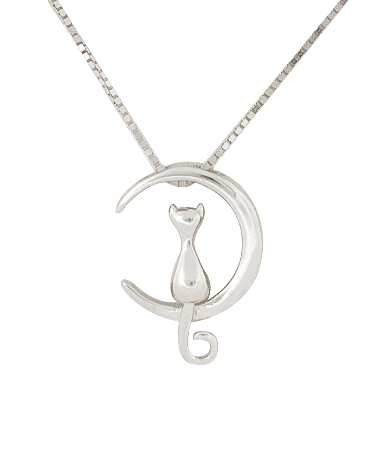 Wrapables 925 Sterling Silver Plated Cat and Moon Pendant Necklace