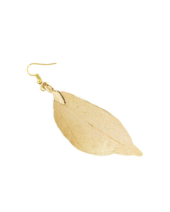Wrapables Gold Plated Lightweight Filigree Long Leaf Earrings