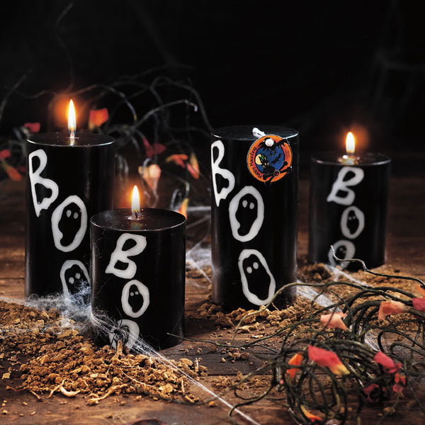 Halloween ??Boo!?? Inlaid Pillar Candle - 3" 4"gg