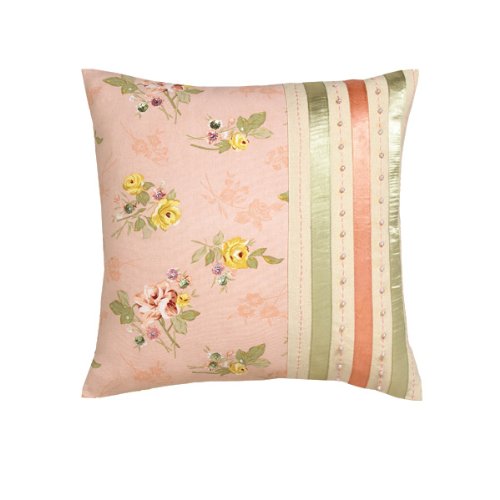 Vintage Blossoms & Ribbon Trim Cushion Cover