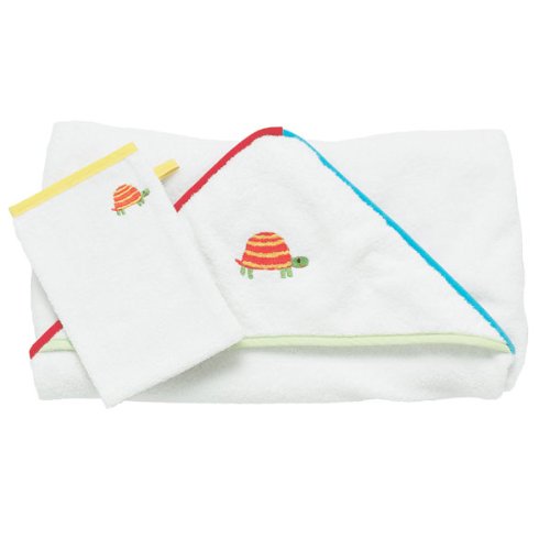 Embroidered Turtle Hooded Towel & Wash Mitt Set