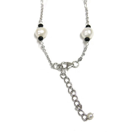 Faux Pearl & Onyx Chain Necklace