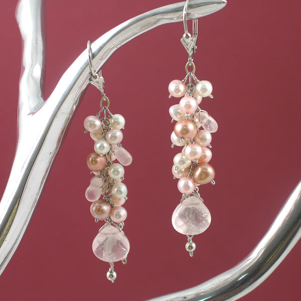 Sweet Pink Cluster Drop Earrings