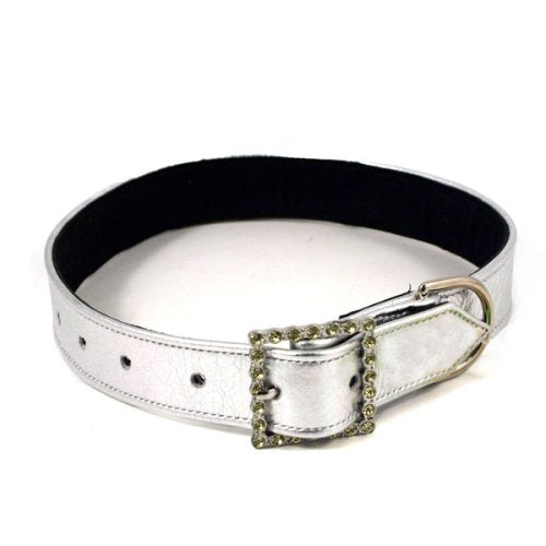 Metallic Silver Rhinestone Dog Collar