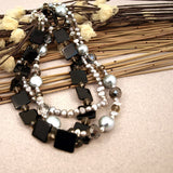 Ebony Glass Bead & Faux Pearl Necklace