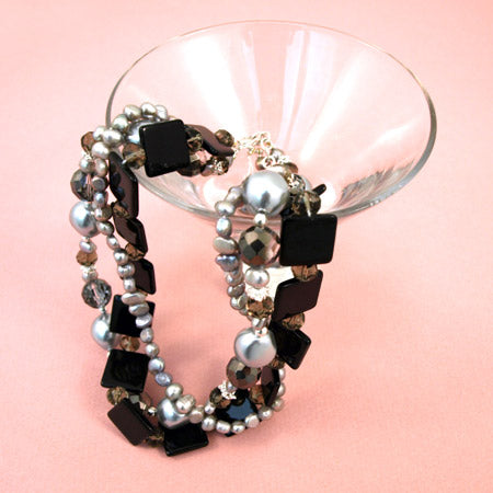 Ebony Glass Bead & Faux Pearl Necklace