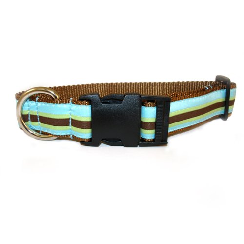 Blue Stripe Ribbon Dog Collar