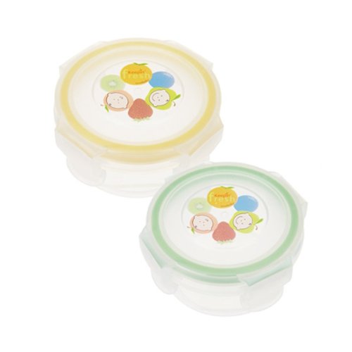 Round Food Storage Container, Yellow/Green, Stage 1