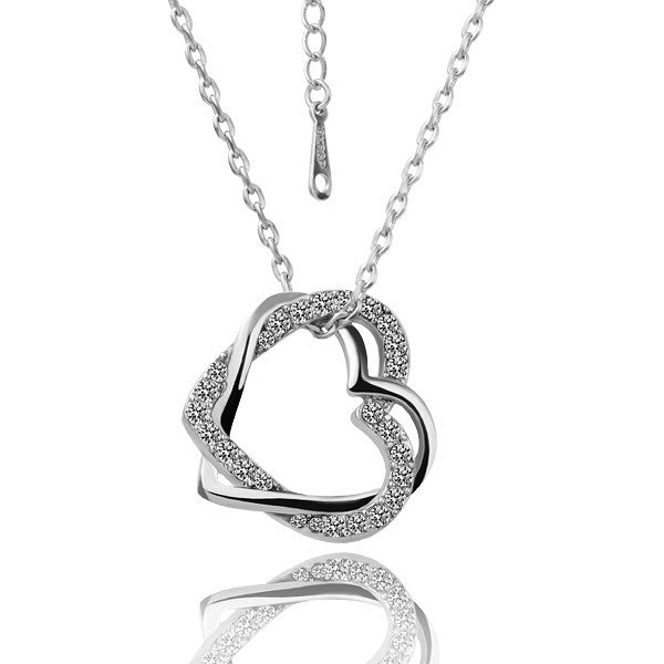 Gold Plated Double Hearts Necklace - White