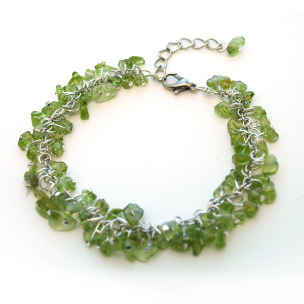 Transluscent Green Cluster Bracelet, 7 inches with Extendable Chain