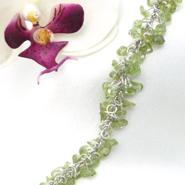Transluscent Green Cluster Bracelet, 7 inches with Extendable Chain