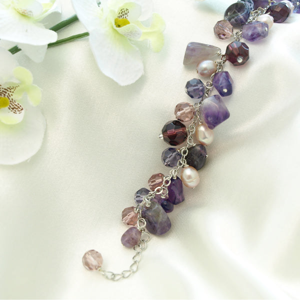 Purple Crystal Bracelet with Extendable Chain, 6.7 inches