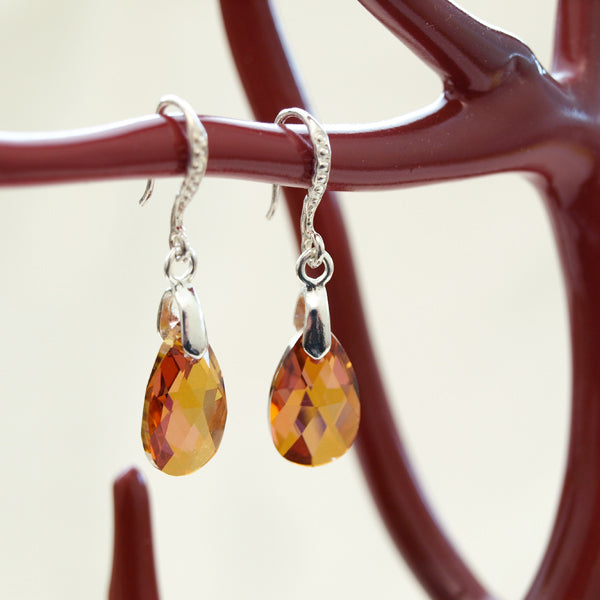 Amber Colored Austrian Crystal Teardrop Earrings