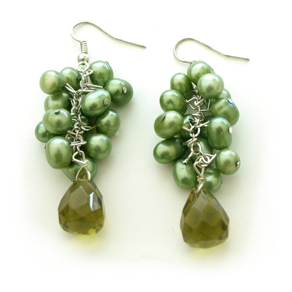 Green Cluster Dangle Earrings with Crystal