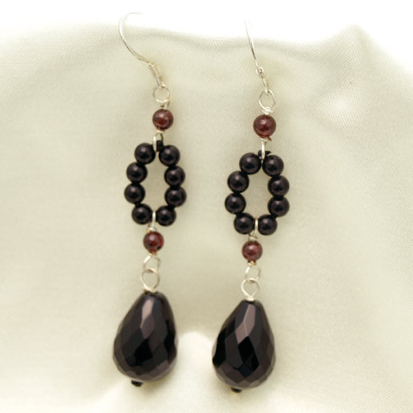 Black Agate Teardrop Dangle Earrings