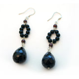 Black Agate Teardrop Dangle Earrings