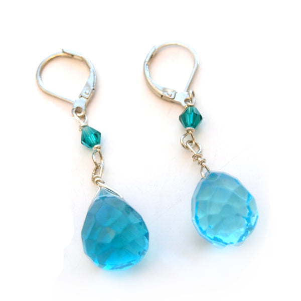 Blue Crystal Raindrop Dangle Earrings