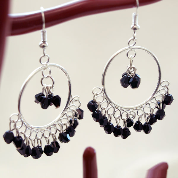 Black Crystal Round Chandelier Earrings