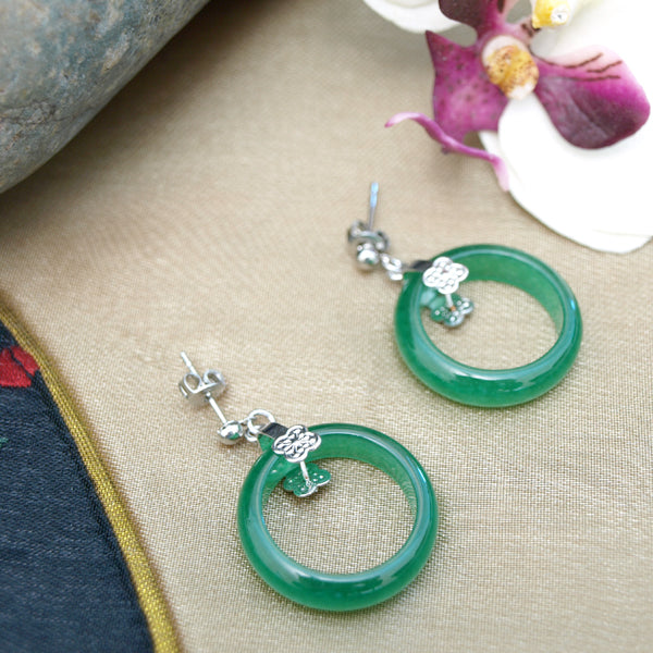 Green Jade Circle Earrings