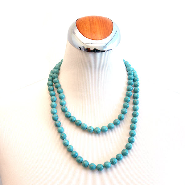 Single Strand Turquoise Beaded Long Necklace, 43.3 inches