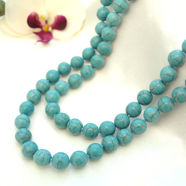 Single Strand Turquoise Beaded Long Necklace, 43.3 inches