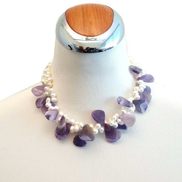Purple Quartz Petals Necklace, 17 inches