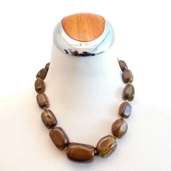 Chunky Tiger Eye Beaded Necklace, 17.5 inches