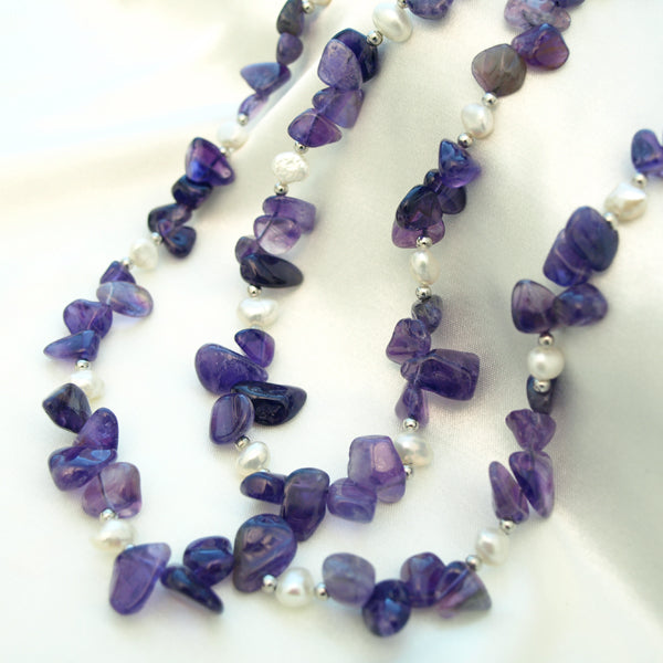 Amethyst and Pearl Long Necklace, 39.4 inches