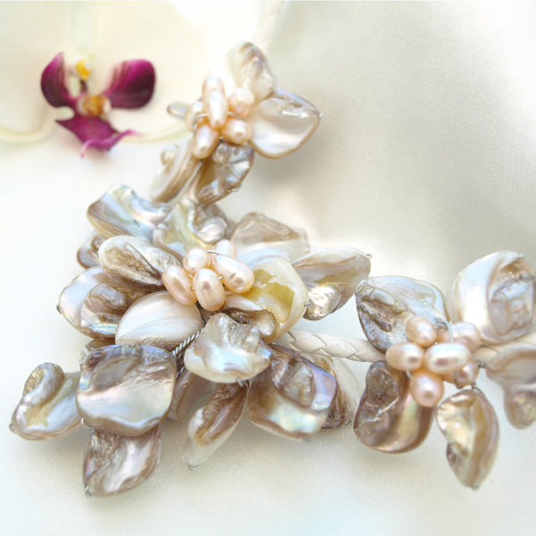 Elegant White Shell Floral Bouquet Necklace, 17.3 Inches