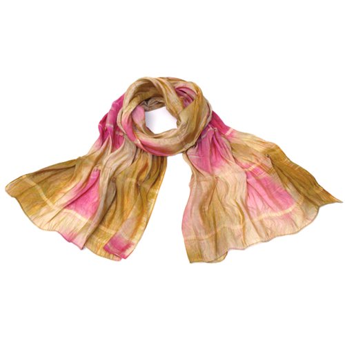 Vibrant Polyester and Silk, Ruched, Beaded Scarf
