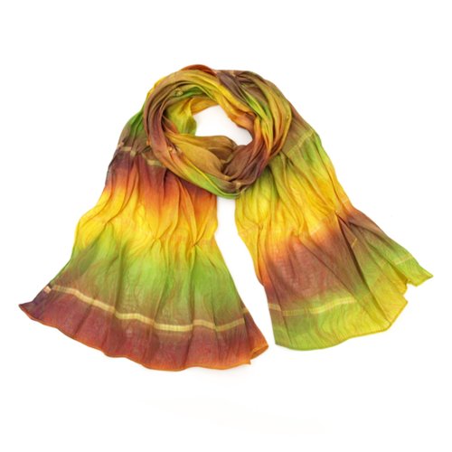 Vibrant Polyester and Silk, Ruched, Beaded Scarf