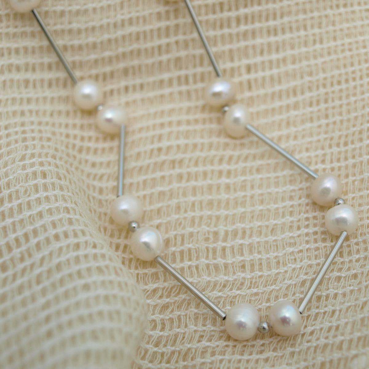 Faux Pearl Tin Cup Necklace