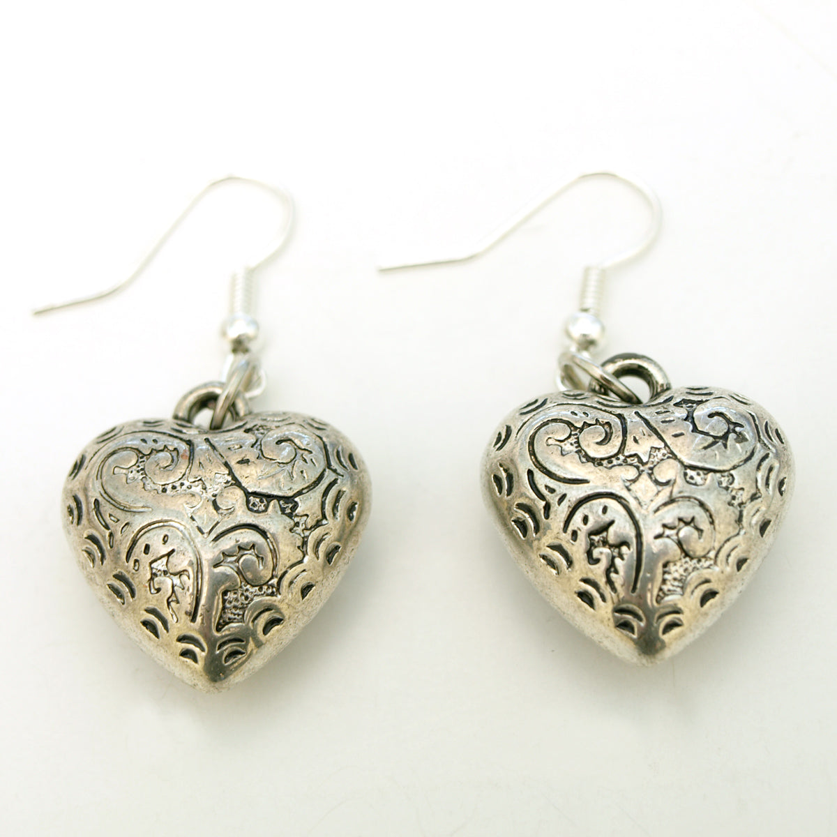 Engraved Alloy Heart Drop Earrings