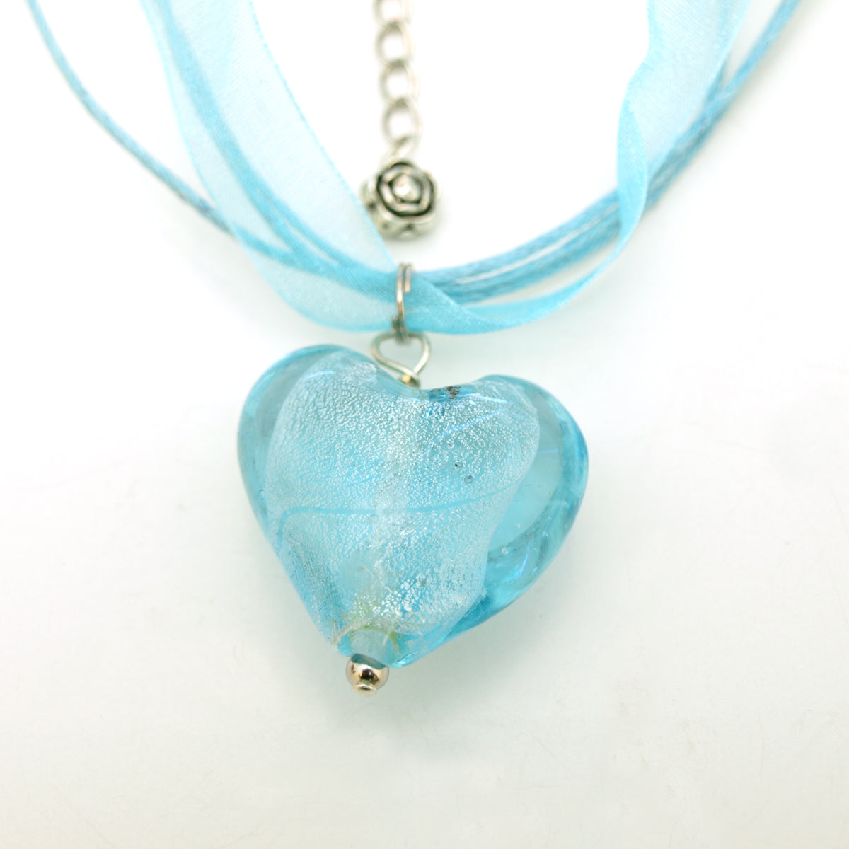 Glazed Heart Pendant Ribbon Necklace