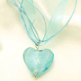 Glazed Heart Pendant Ribbon Necklace