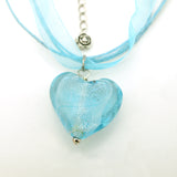 Glazed Heart Pendant Ribbon Necklace