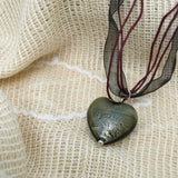 Glazed Heart Pendant Ribbon Necklace